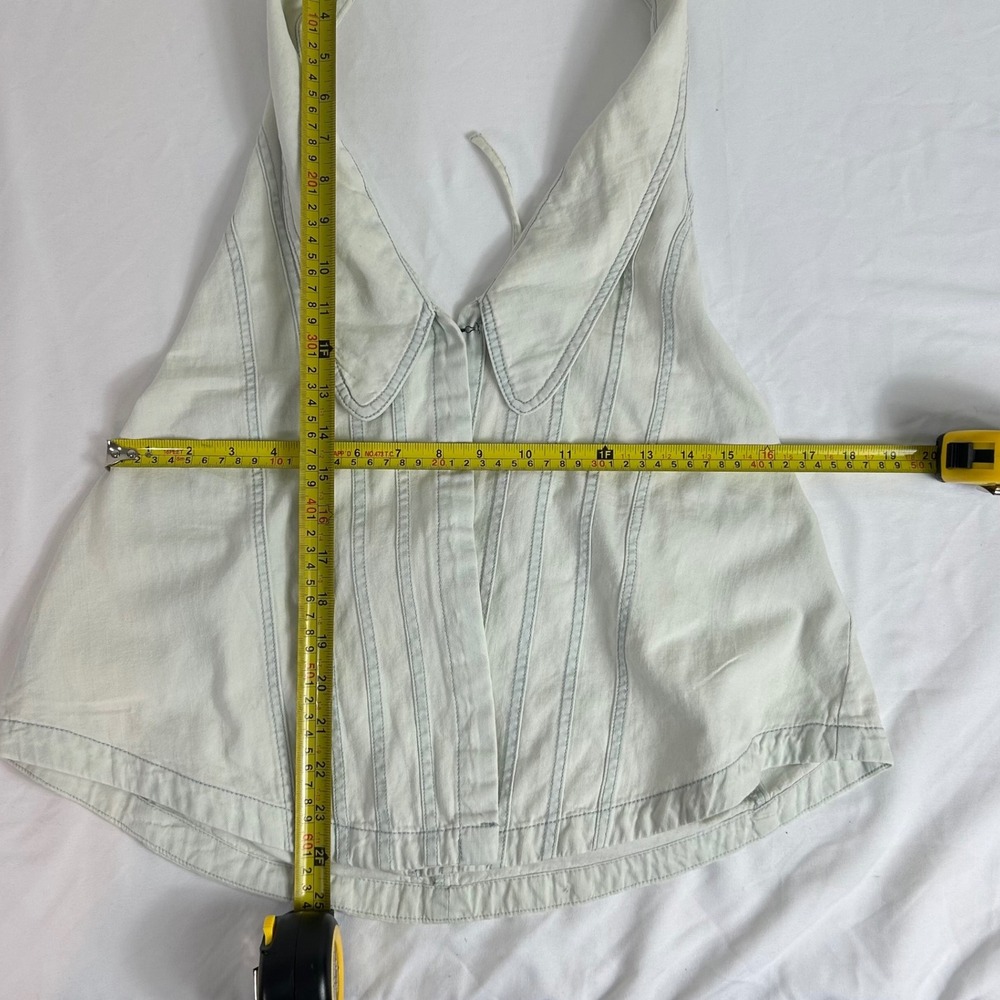 Free People Kiyra Denim Top Vest S Denim Blue Collar Backless Tie Cottagecore - Picture 7 of 14
